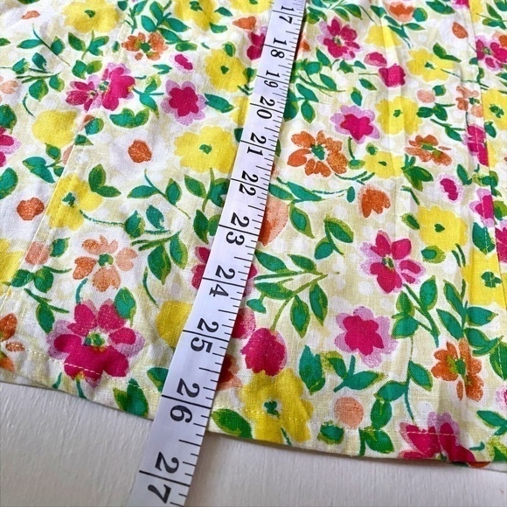 Ella Simone Linen/Rayon Blend Bright Yellow‎ Pink Floral Blouse - Picture 5 of 6